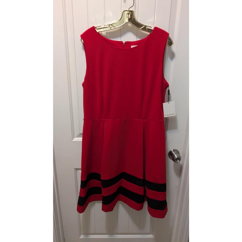 Calvin Klein Dress Women's 14 Red Sleeveless Performance Stretch Business Work